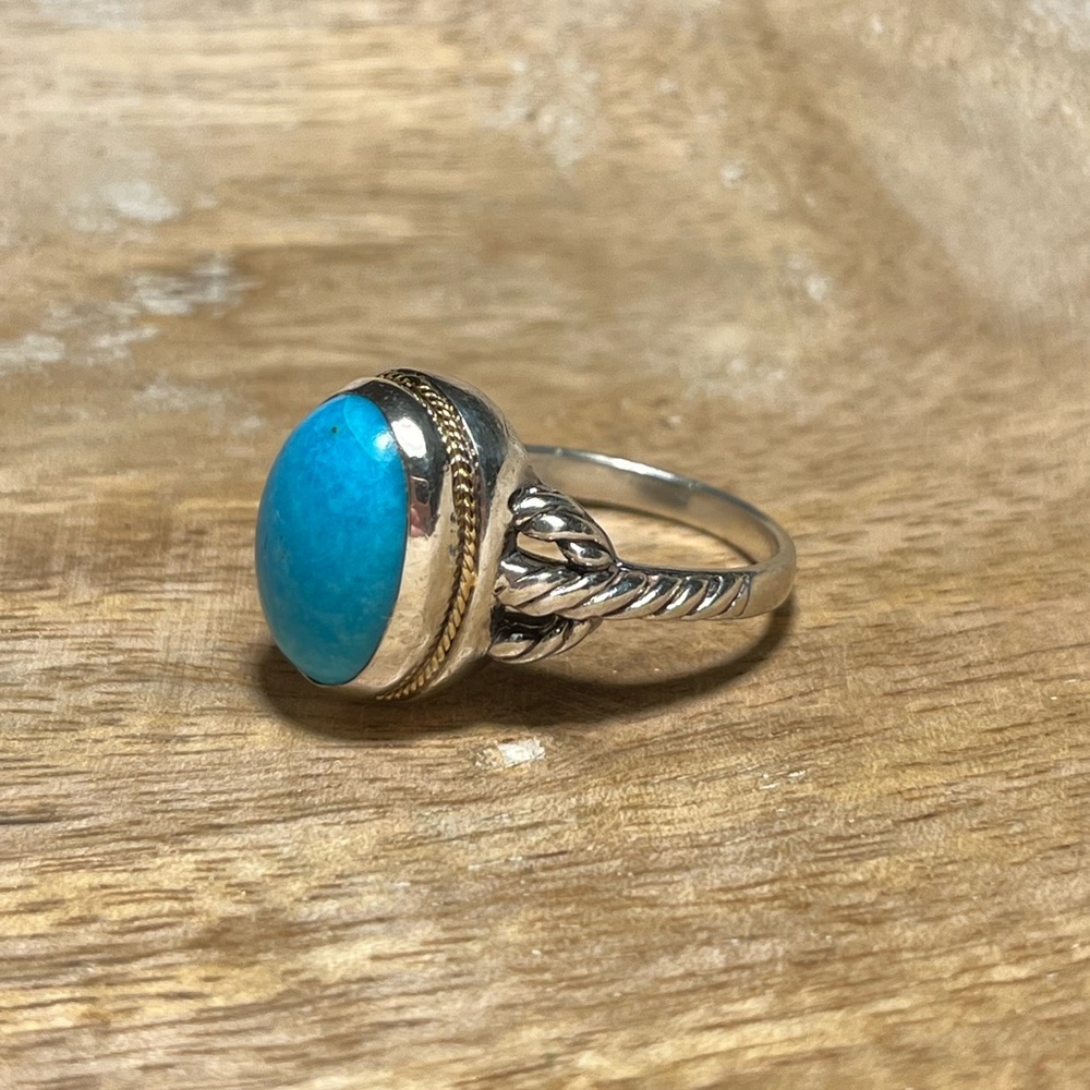 *SOLD* EFFY Sterling Silver & 18K Yellow Gold Blue Turquoise Ring - Picture 5 of 16